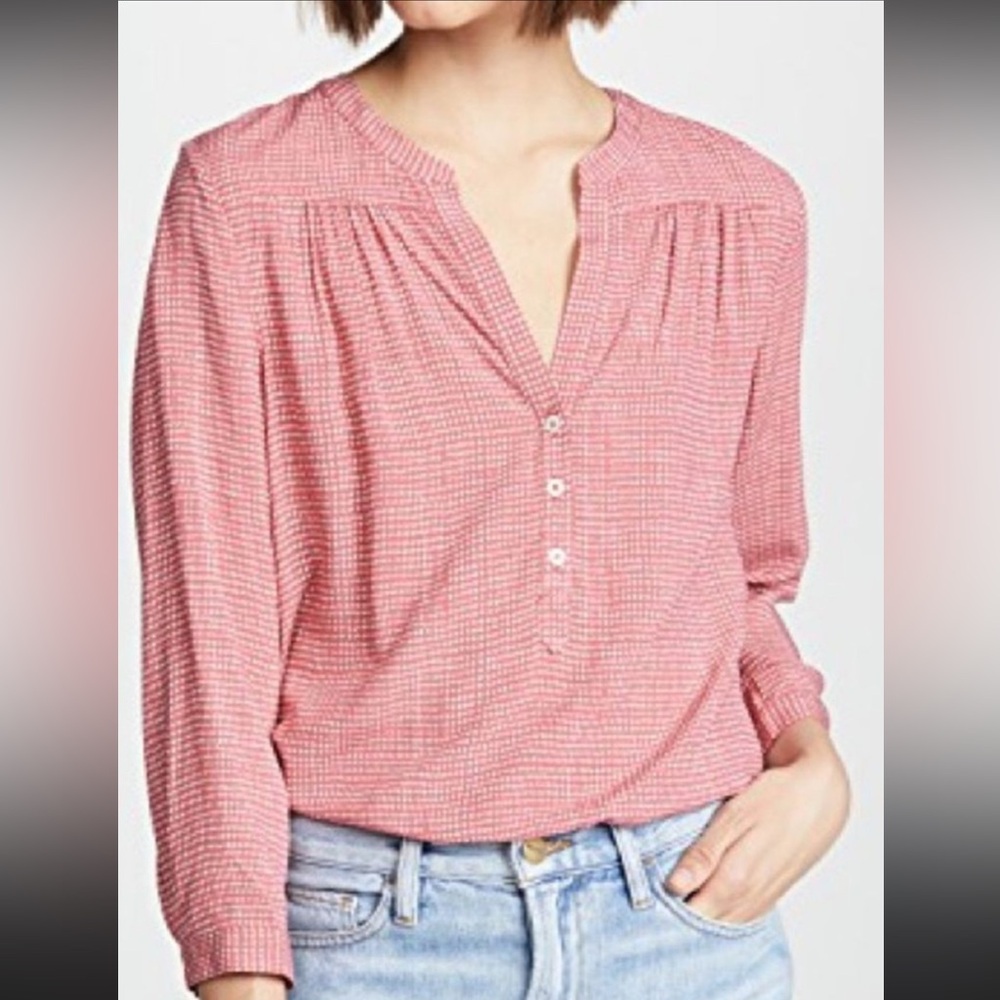 Joie XS Rosalyn Dot Print Popover Mandarin Blouse Western Rose
